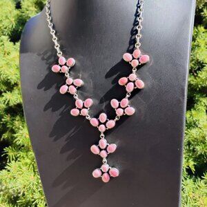 Southwest Cowgirl Pink Conch Shell Cluster Sterling Silver Lariat Necklace
